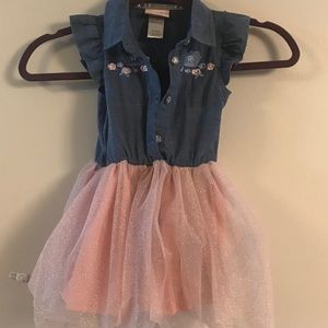 little lass pink glitter/chambray 4t dress EUC